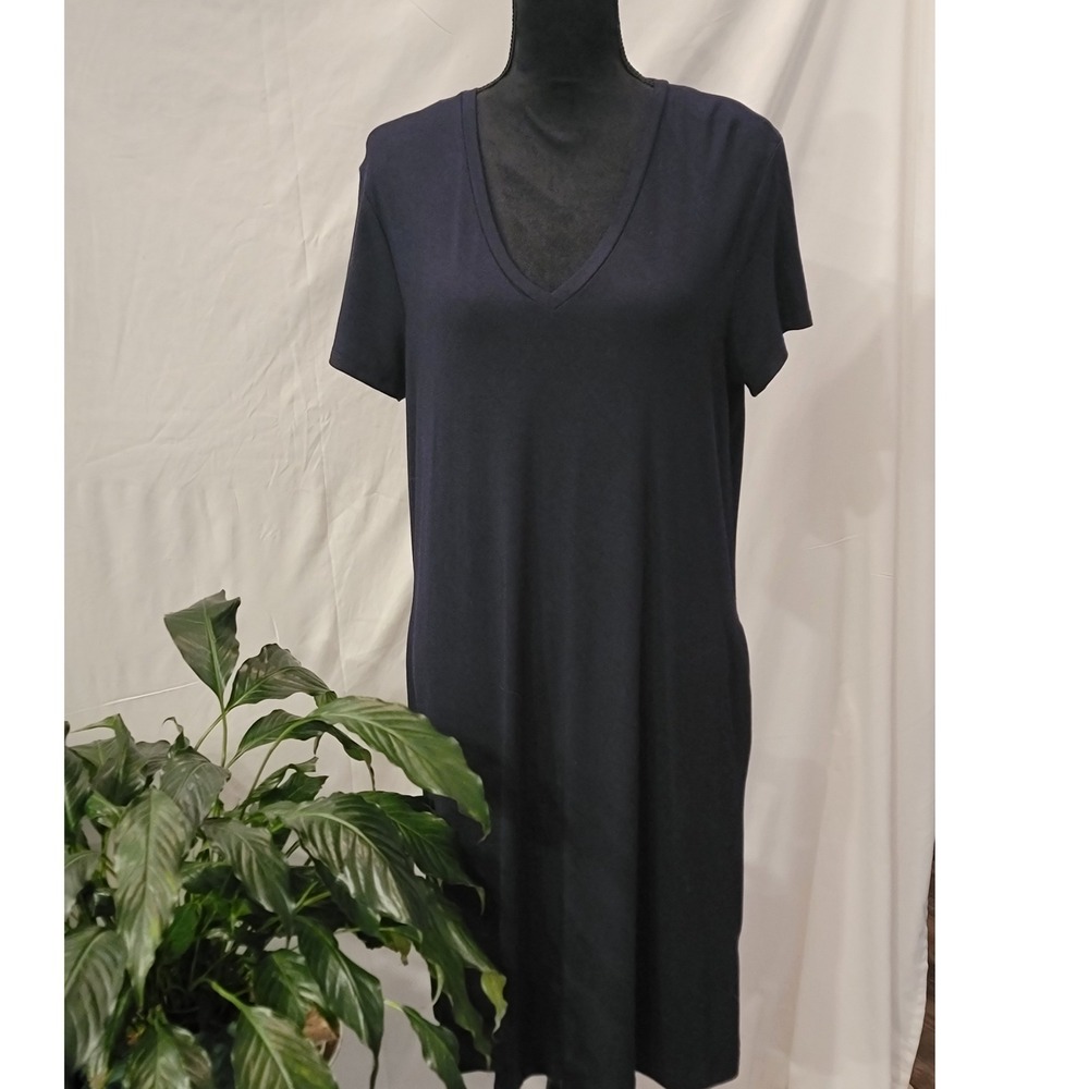 Karen Kane Womens XL Navy Blue V-Neck Short Sleeve Shift T-Shirt Dress